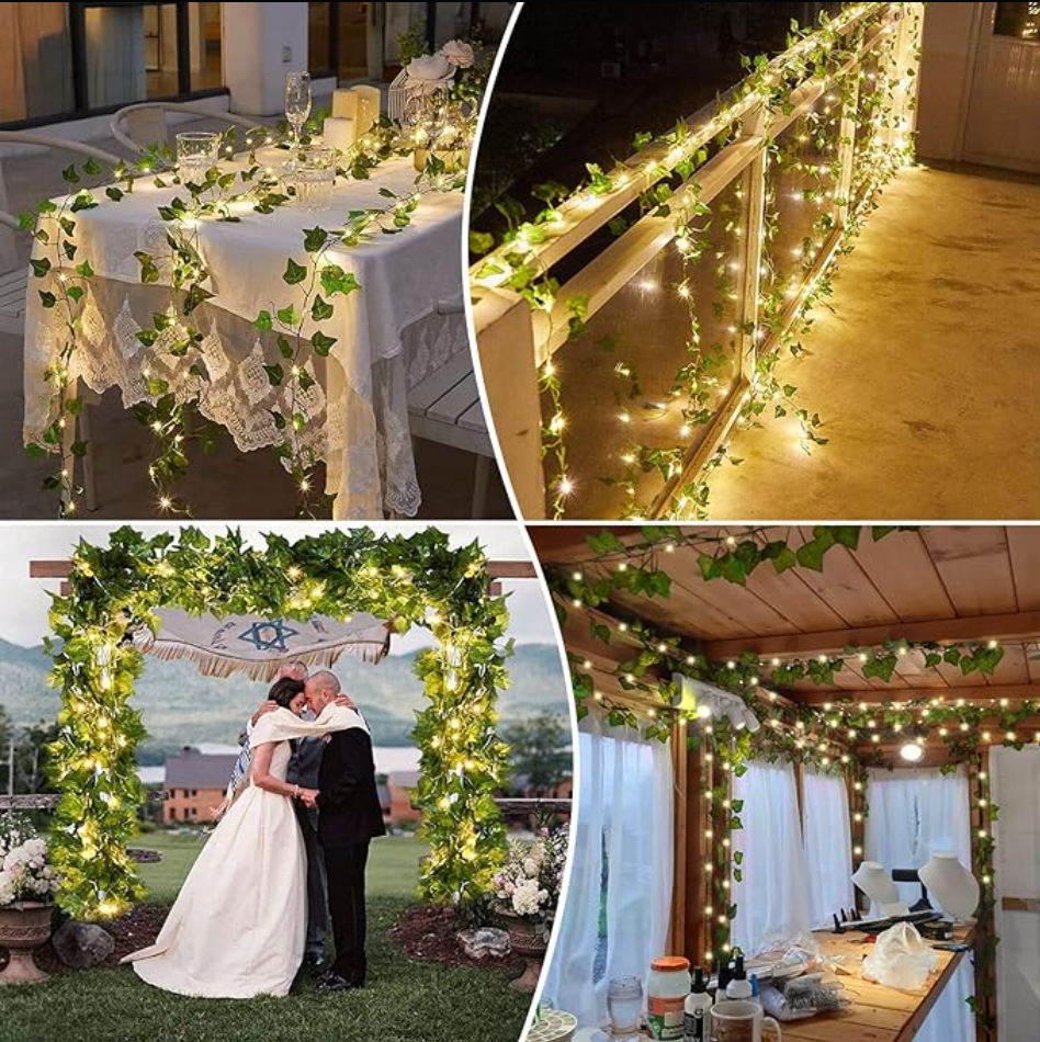 Guirlande lumineuse avec feuilles, chaîne lumineuse de lierre 2m