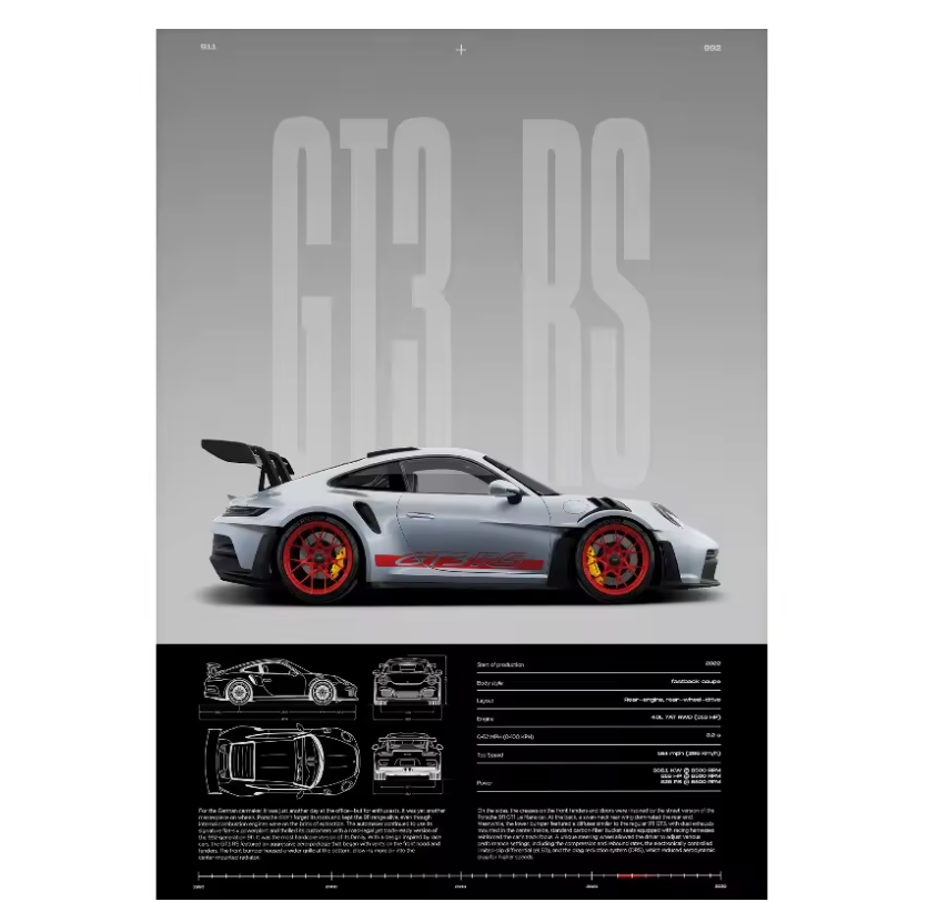 Affiche mural Porsche GT3RS 20x30cm